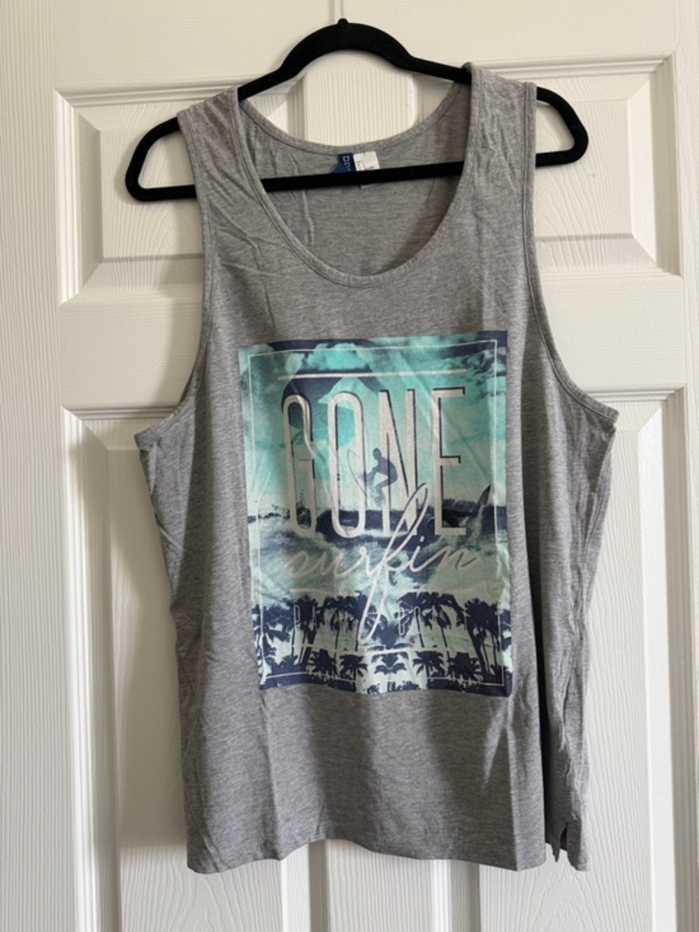 H&M Divided Light Gray Tee with Navy Tag Detail